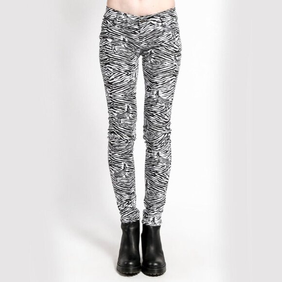 Tripp NYC Zebra Print Skinny Jeans – Skull Rivet Pockets | T-Back | Punk Stretch - Picture 2 of 5